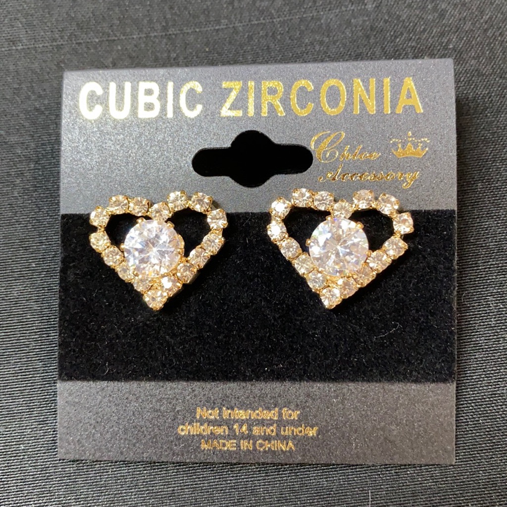 Cubic Zirconia Metal Heart Shape Post Earrings 9$
